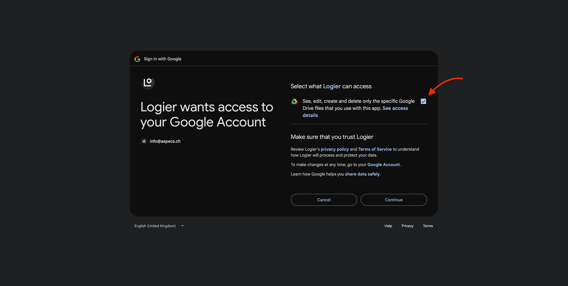 Google OAuth Grant Logier Access