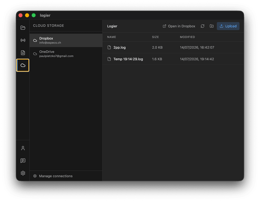 Logier Cloud Desktop App Panel