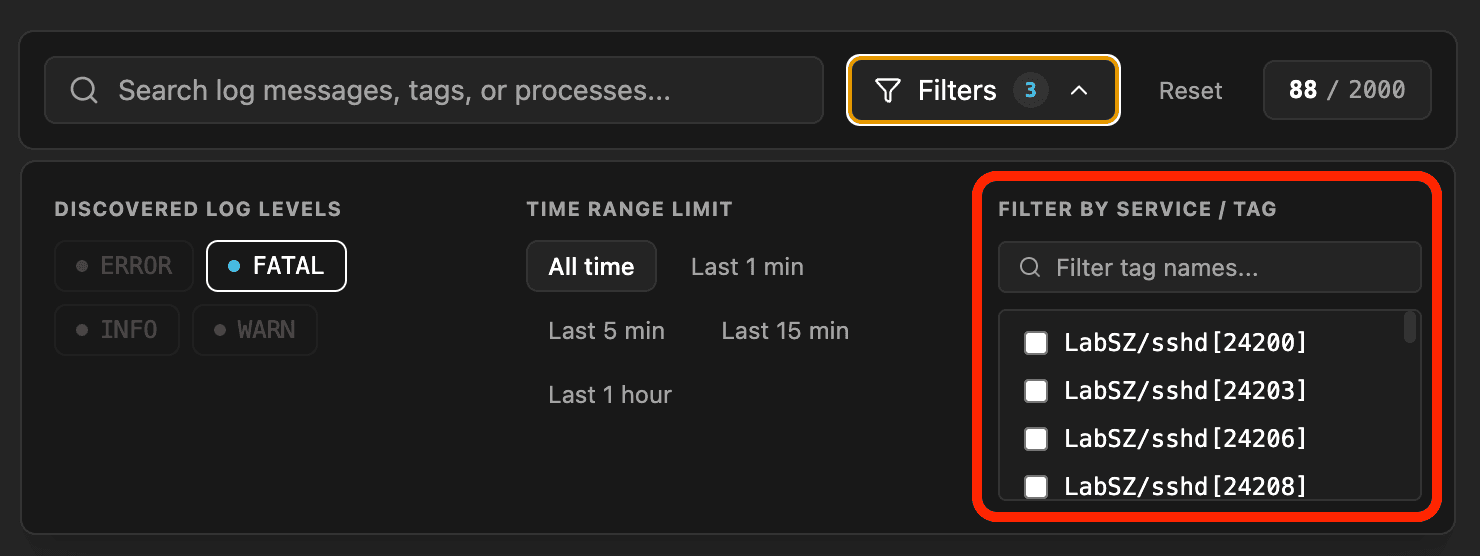 Logier filter by service