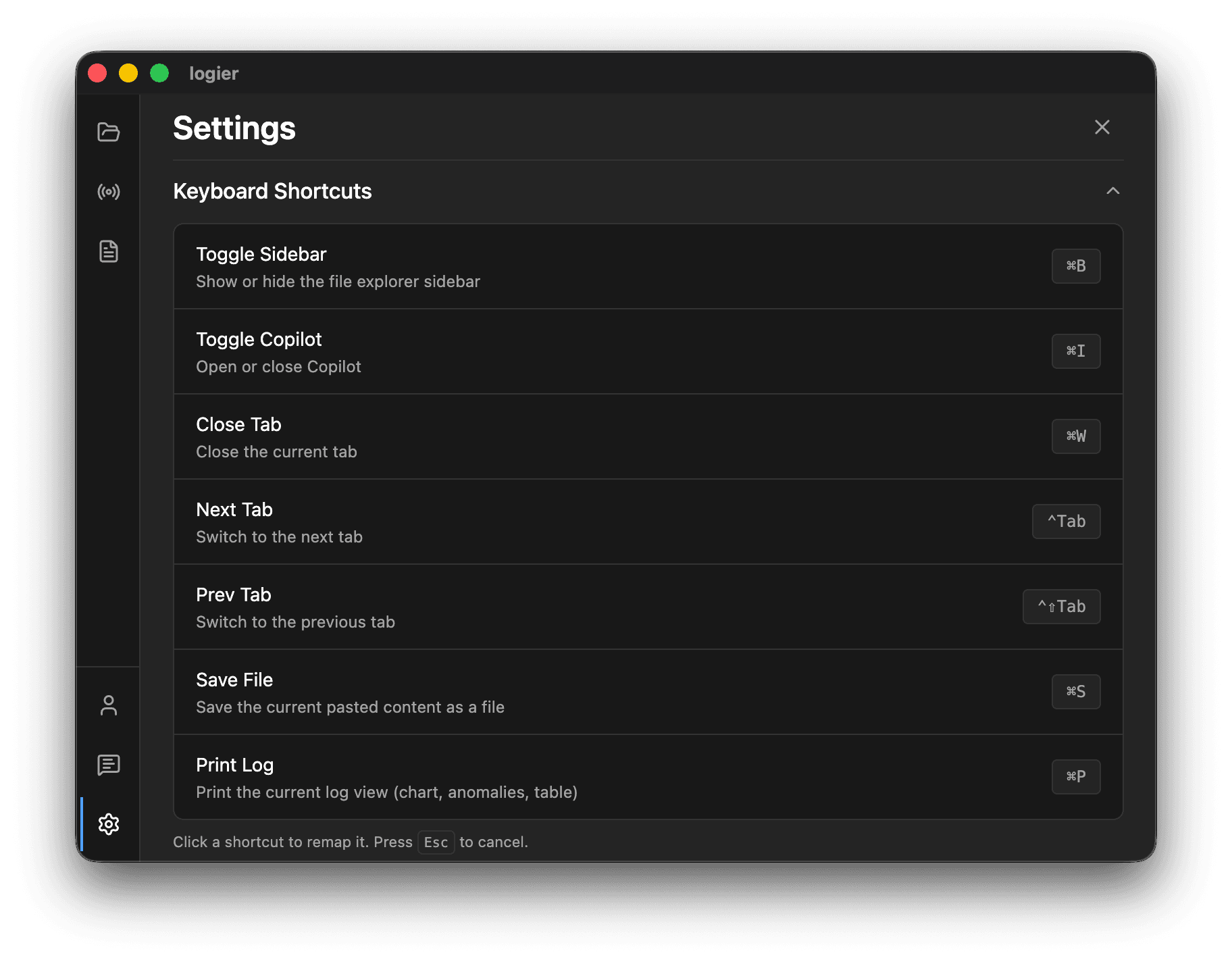 Logier App Keyboard Shortcuts