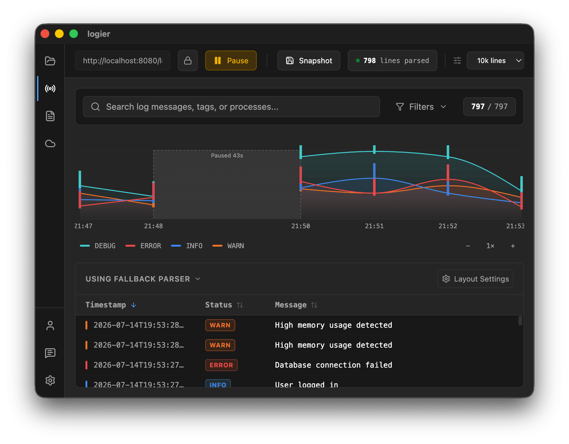Logier Live Mode Timeline with Pausing