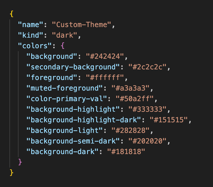 Logier Custom Theme JSON Values