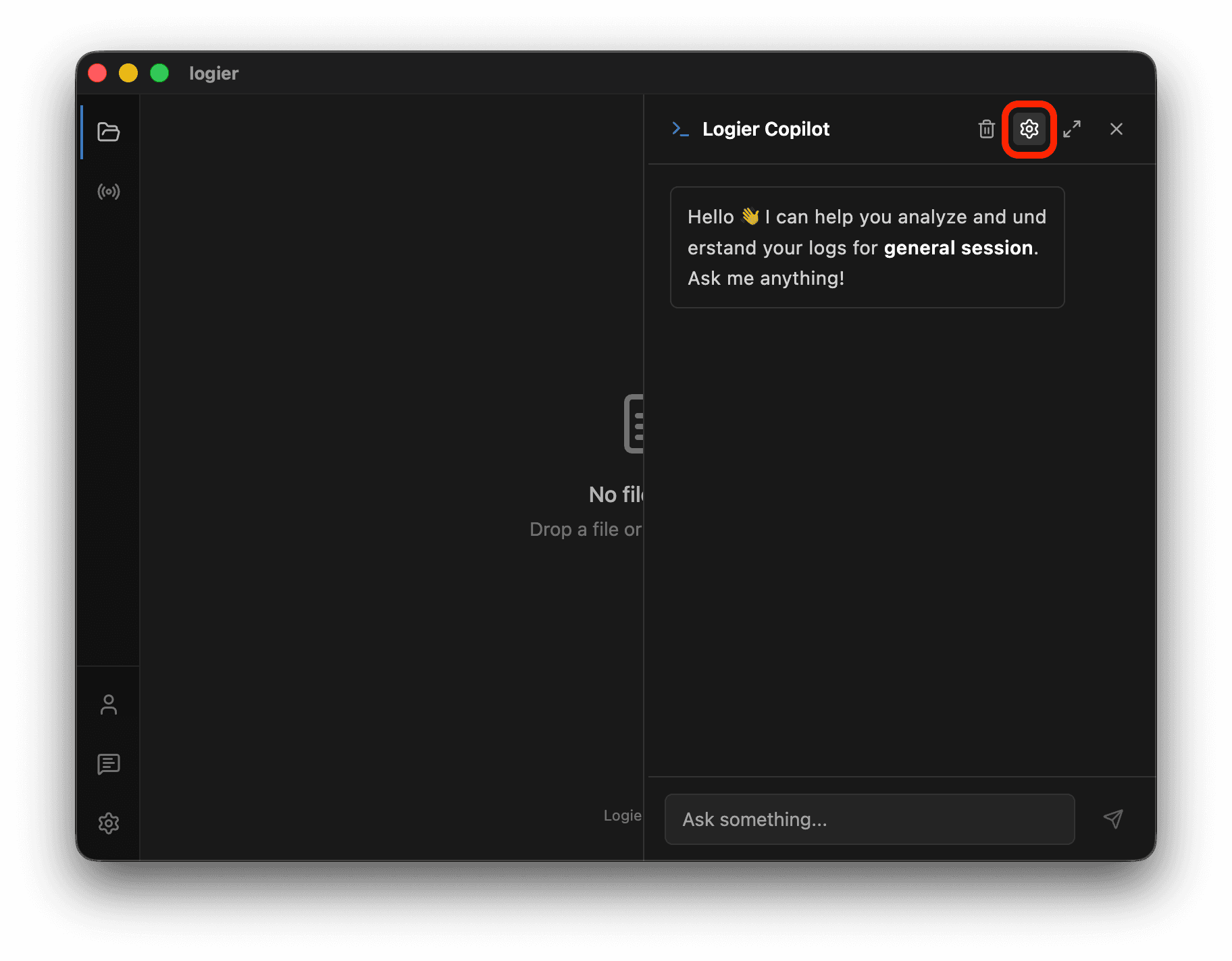 Logier Copilot settings gear