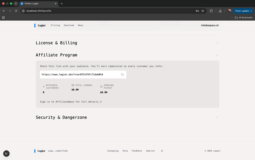 Logier Affiliate Program Setup