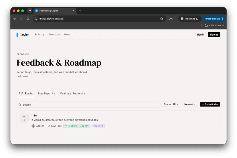 Logier Feedback Hub