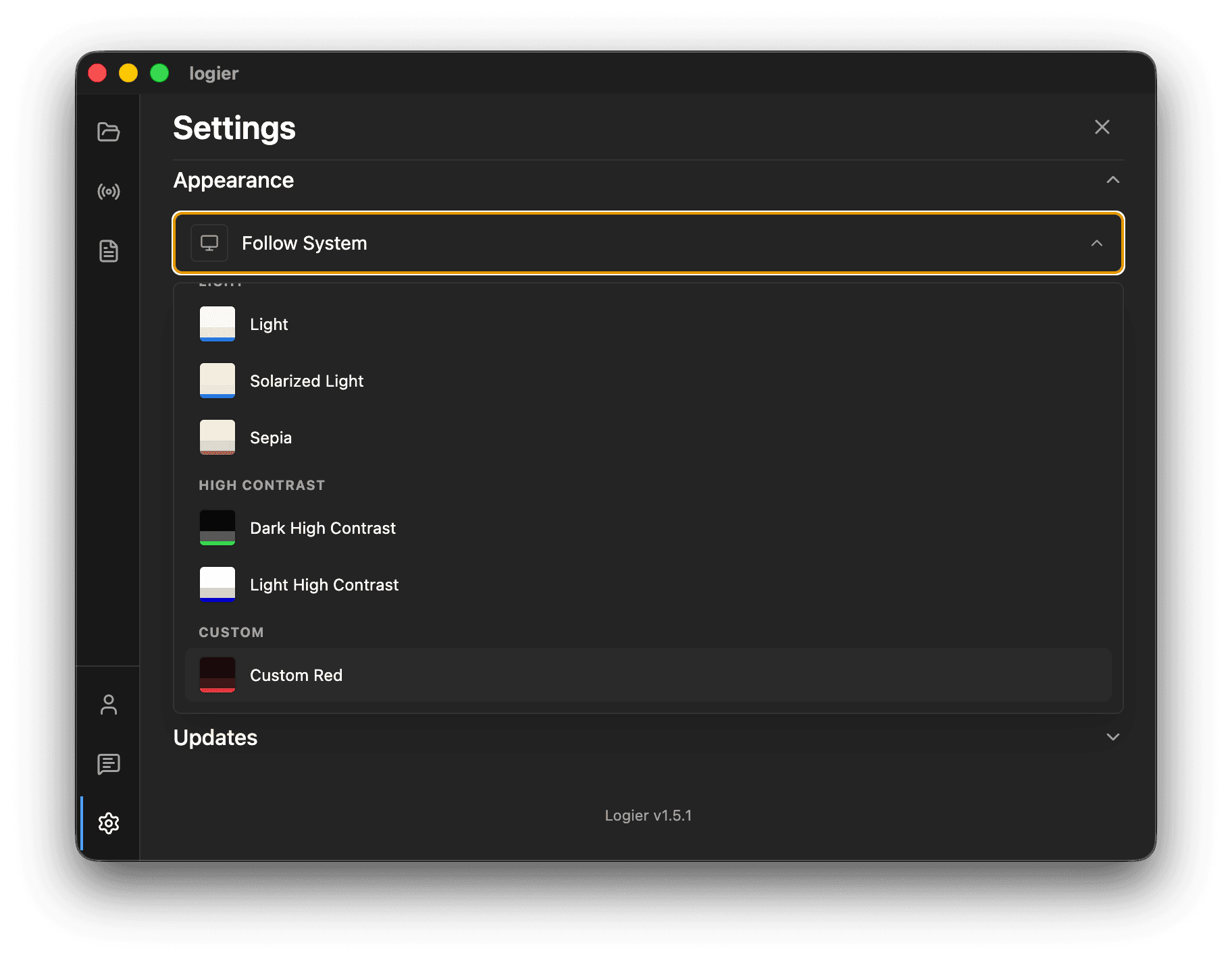 Logier App Theme Options