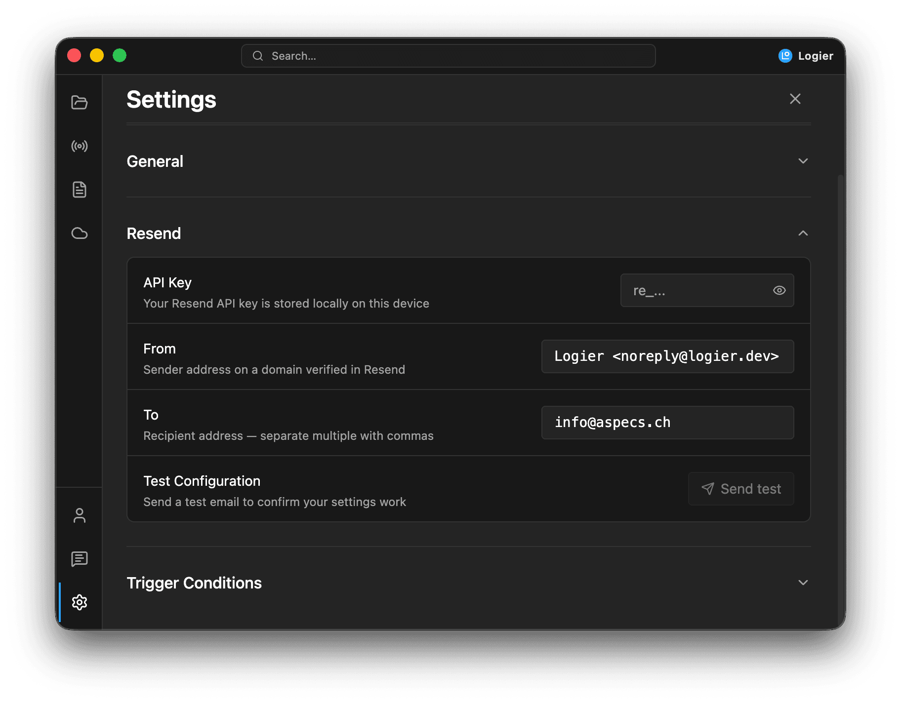 Logier App Alert Email Settings