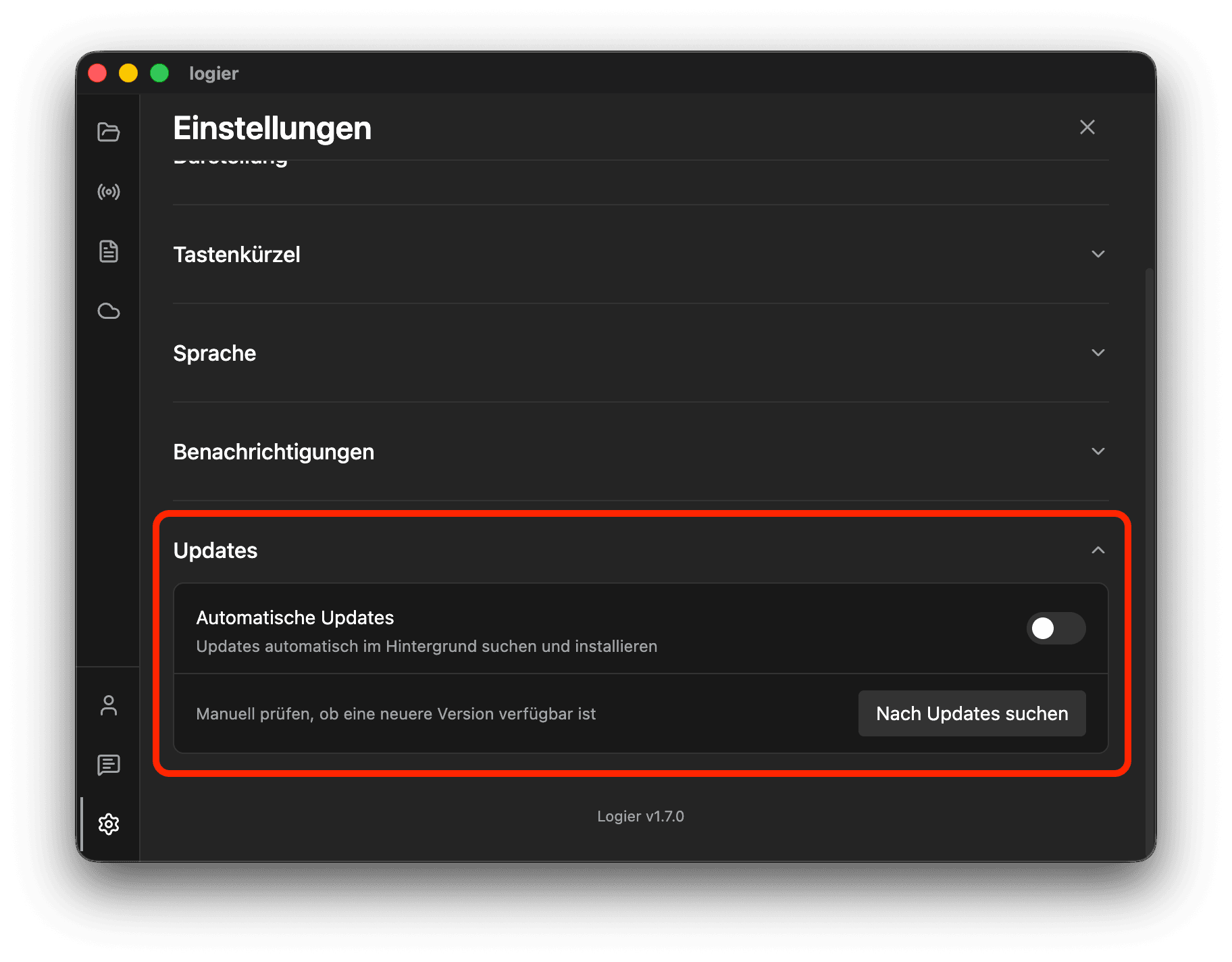 Logier Manual Update Settings