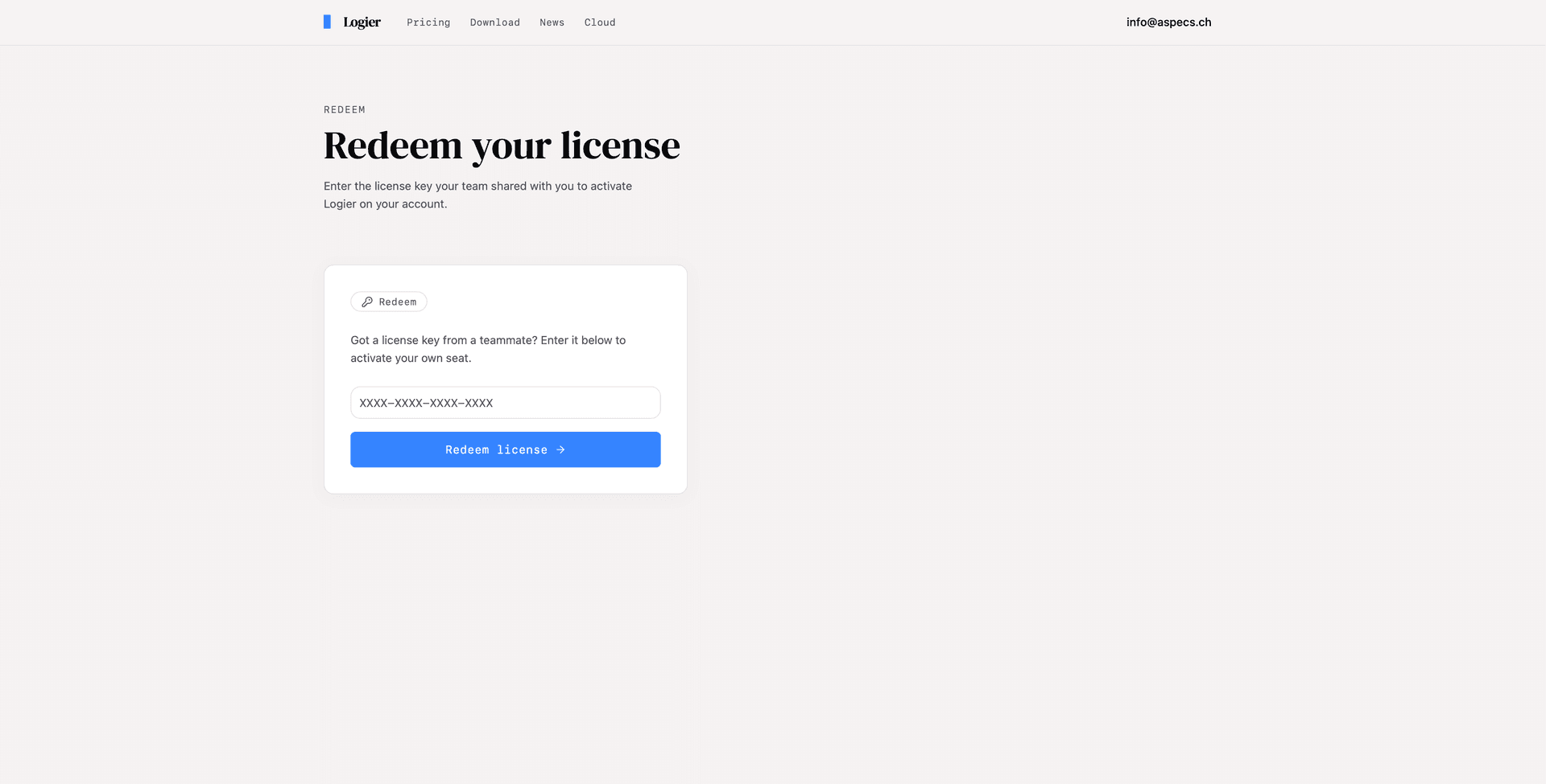 Logier Redeem Page