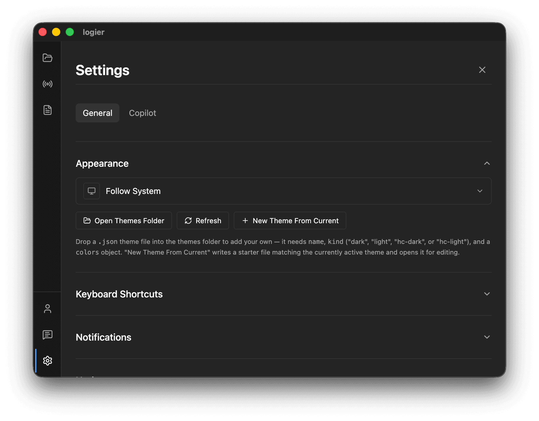 Logier App Appearance Settings