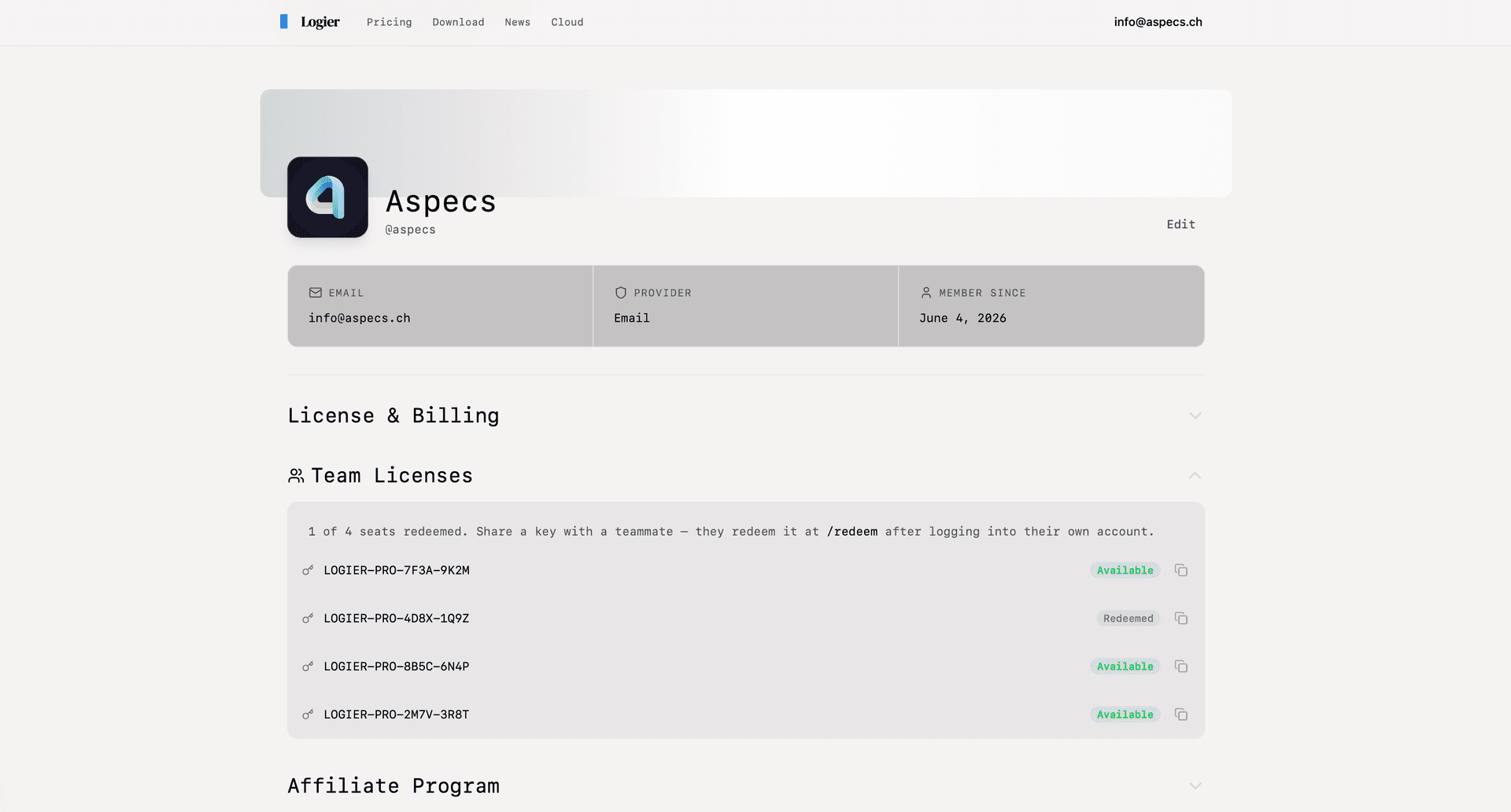 Logier Team License Management