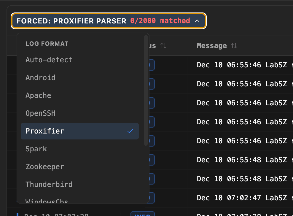 Logier Switch Log Parser