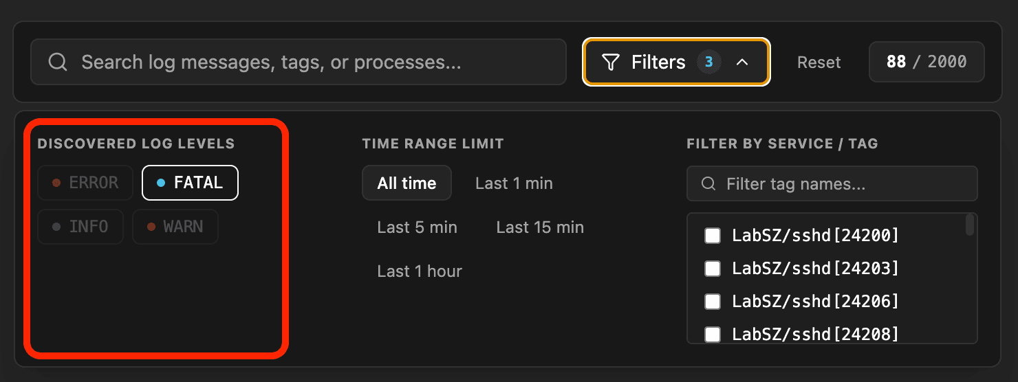 Logier filter by log level