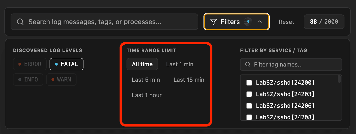 Logier filter by time