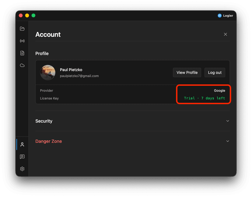 Logier App Trial Status